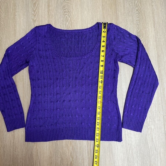 Ralph Lauren Sweaters - Ralph Lauren Black Label 100% Silk Cable Knit Sweater Size XL Purple Scoop Neck